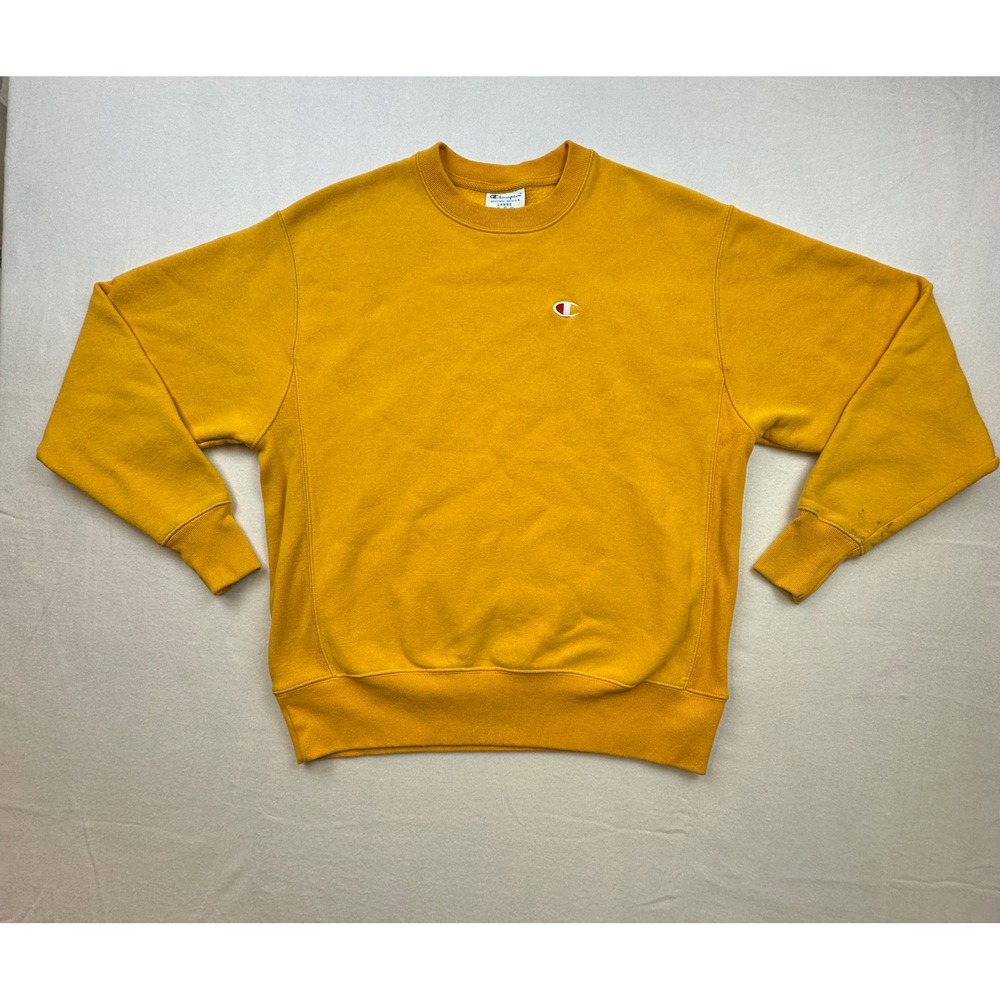 Champion Reverse Weave Sweatshirt Large Gold Yellow Crewneck Pullover 0953